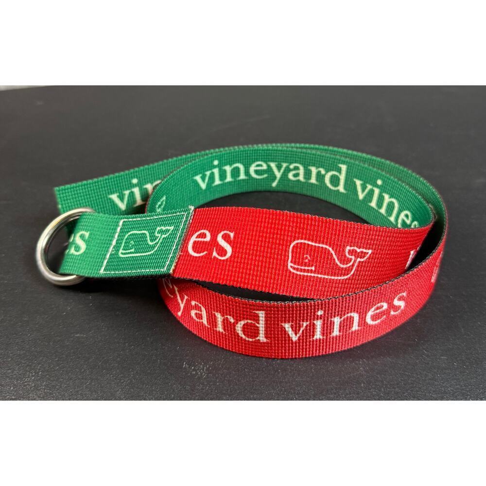 Vineyard Vines Mens Reversible D-Ring Red Green Ribbon Belt 38 inches
